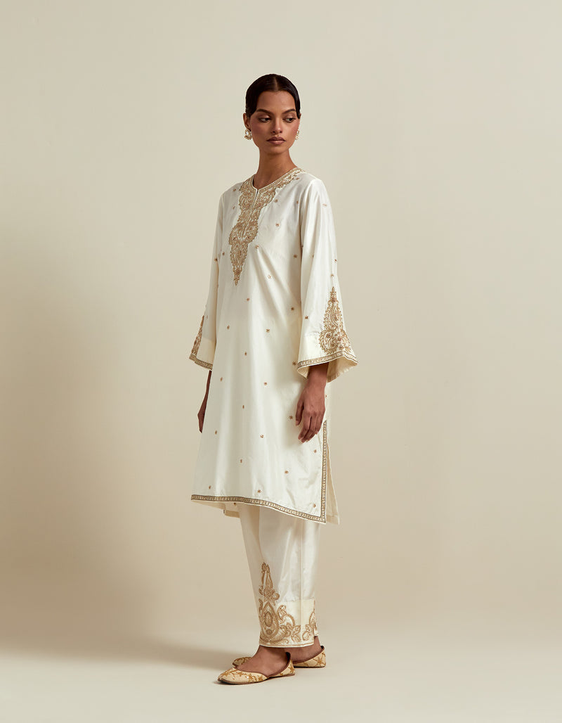 EMBROIDERED TUNIC TROUSER SET- IVORY