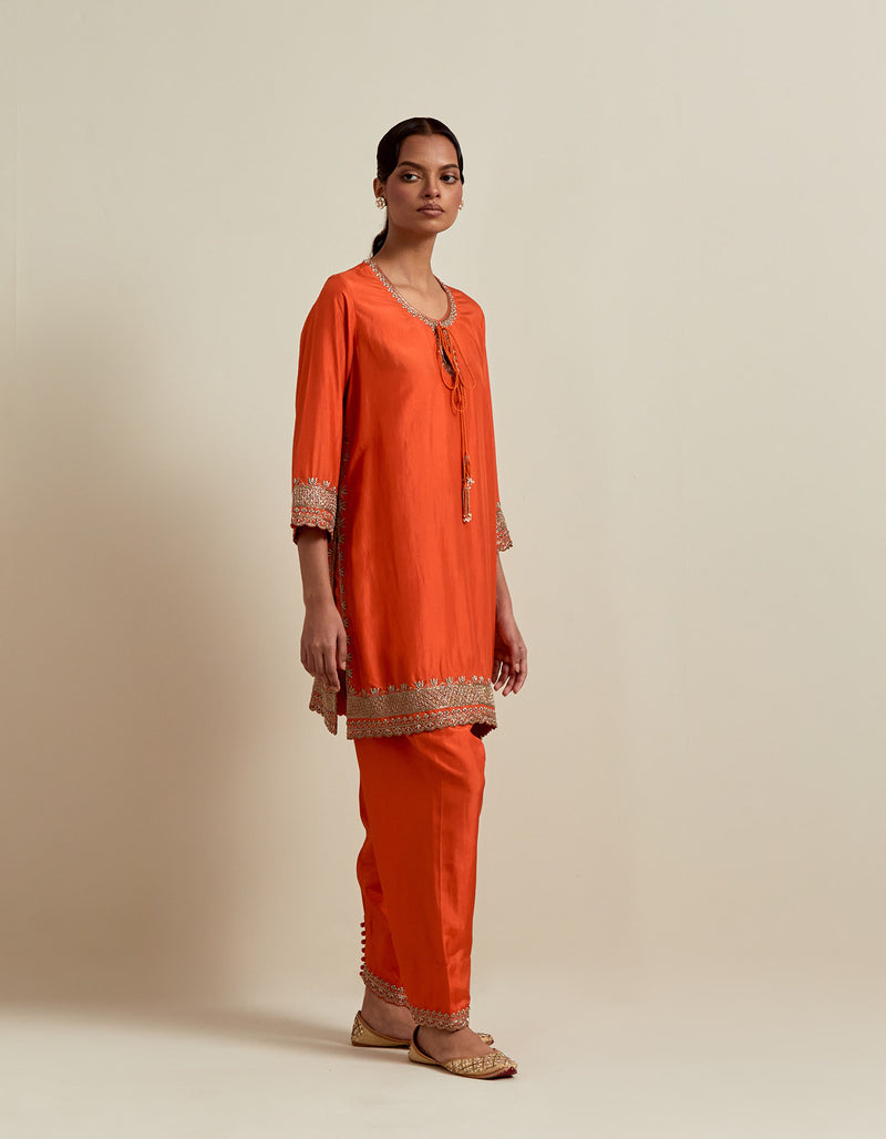 EMBROIDERED TUNIC TROUSER SET- RUST ORANGE