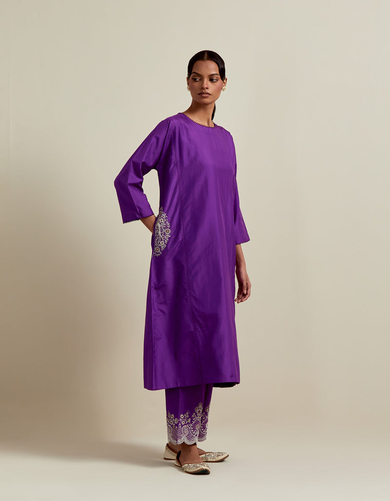 EMBROIDERED TUNIC TROUSER SET- PURPLE