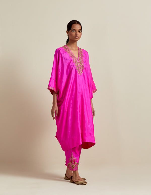 EMBROIDERED TUNIC TROUSER SET- HOT PINK