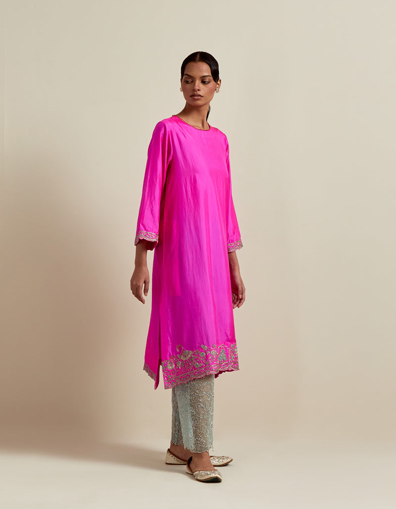 EMBROIDERED TUNIC TROUSER SET- HOT PINK/AQUA