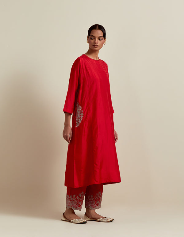 EMBROIDERED TUNIC TROUSER SET- VERMILION