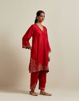 EMBROIDERED TUNIC TROUSER SET- VERMILION