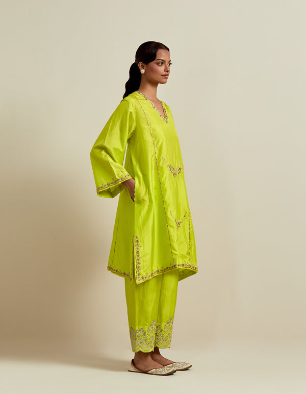 EMBROIDERED TUNIC TROUSER SET- LIME