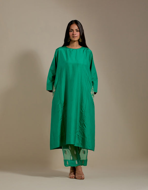 EMBROIDERED TUNIC TROUSER SET- GREEN