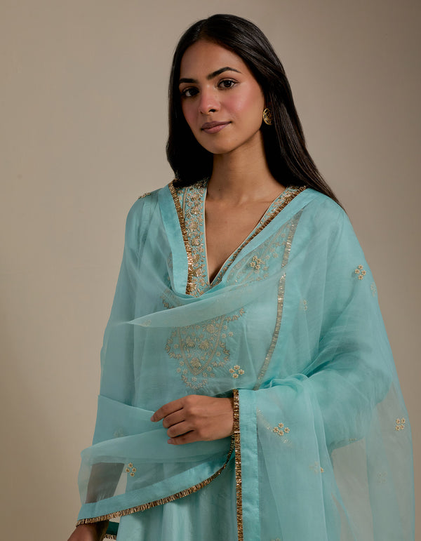 HAND EMBROIDERED DUPATTA- AQUA