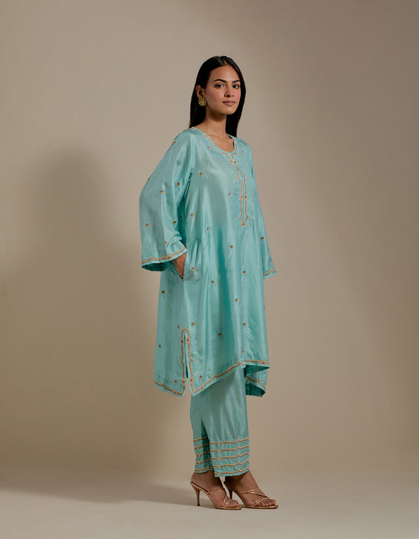 EMBROIDERED TUNIC TROUSER SET- AQUA