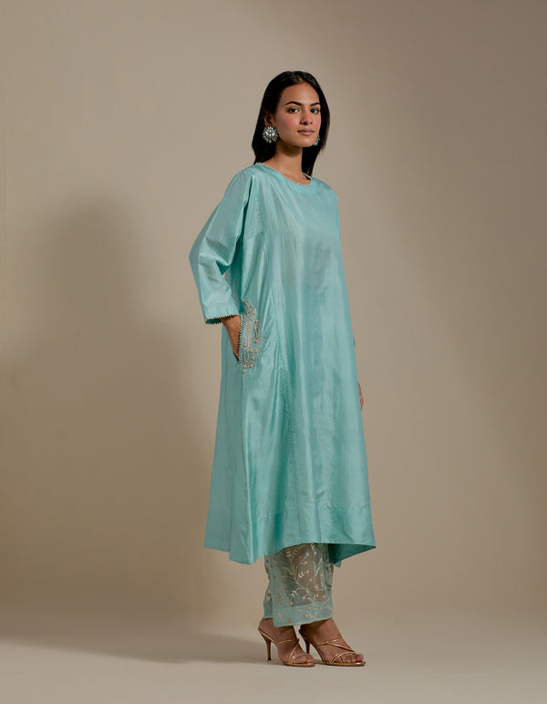 EMBROIDERED TUNIC TROUSER SET- AQUA