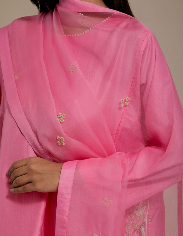 HAND EMBROIDERED DUPATTA- PINK