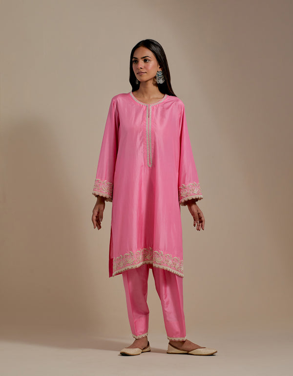 EMBROIDERED TUNIC TROUSER SET- PINK