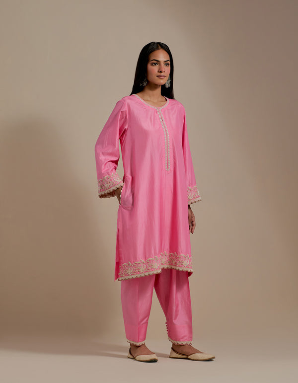 EMBROIDERED TUNIC TROUSER SET- PINK