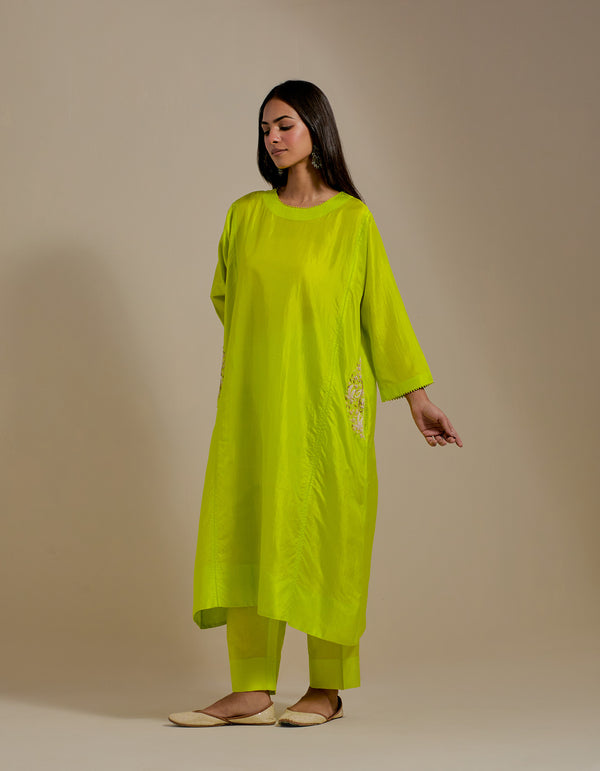 EMBROIDERED TUNIC TROUSER SET- LIME