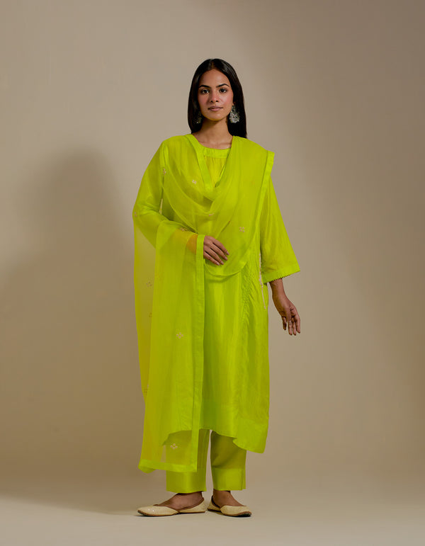 EMBROIDERED TUNIC TROUSER SET- LIME