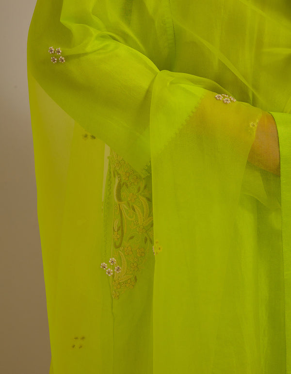 HAND EMBROIDERED DUPATTA- LIME