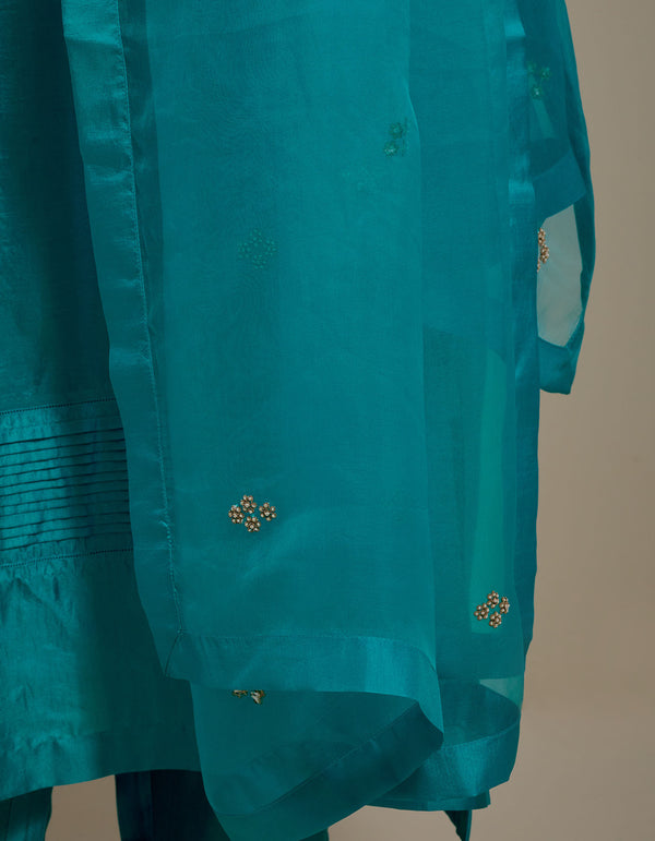 HAND EMBROIDERED DUPATTA- TURQUOISE BLUE