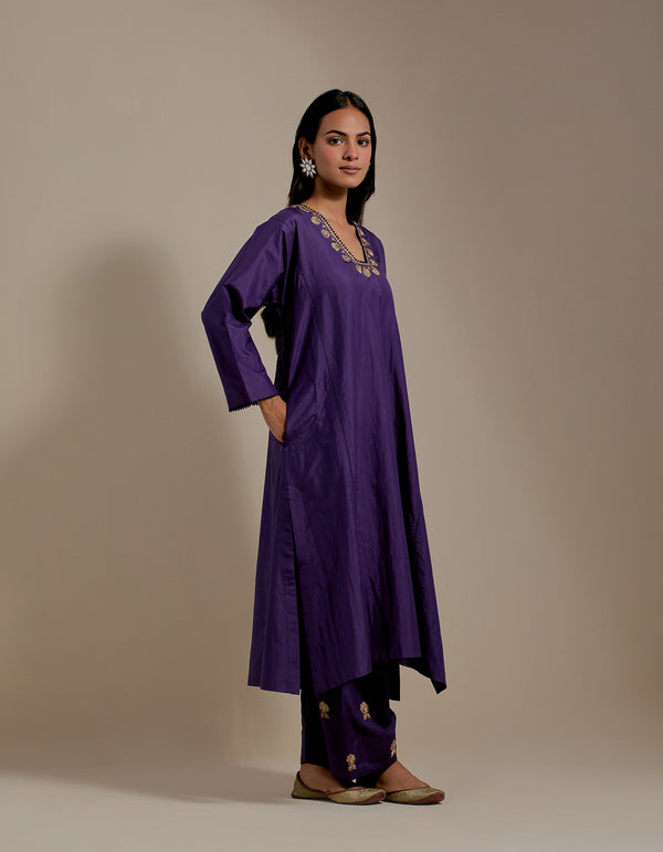 EMBROIDERED TUNIC TROUSER SET- PURPLE