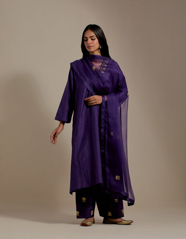 EMBROIDERED TUNIC TROUSER SET- PURPLE