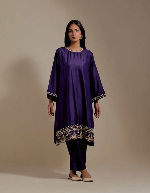 EMBROIDERED TUNIC TROUSER SET- PURPLE