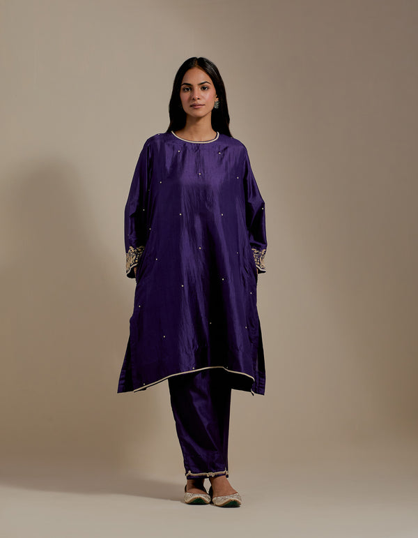 EMBROIDERED TUNIC TROUSER SET- PURPLE