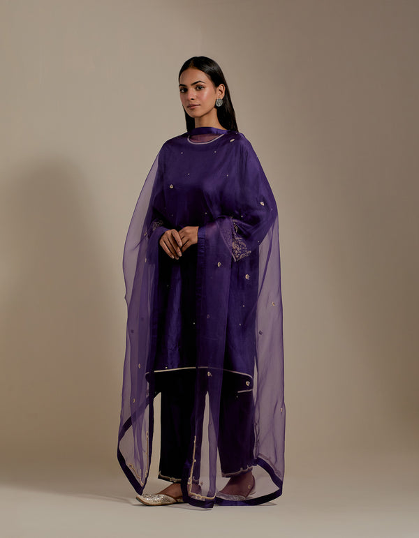 EMBROIDERED TUNIC TROUSER SET- PURPLE