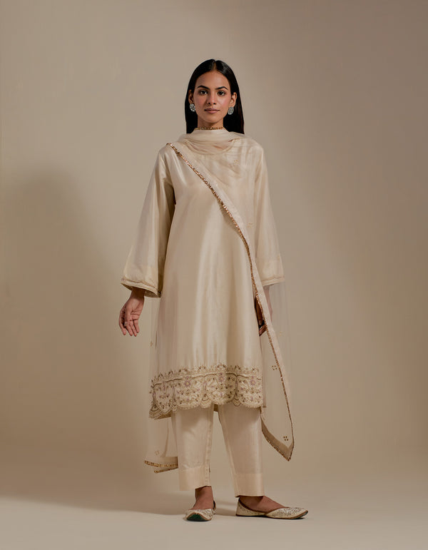 EMBROIDERED TUNIC TROUSER SET- CHAMPAGNE