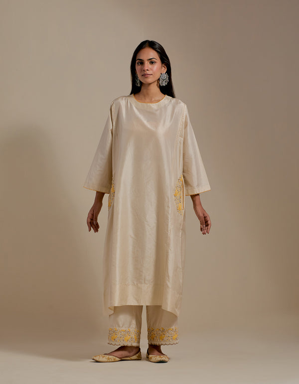 EMBROIDERED TUNIC TROUSER SET- CHAMPAGNE