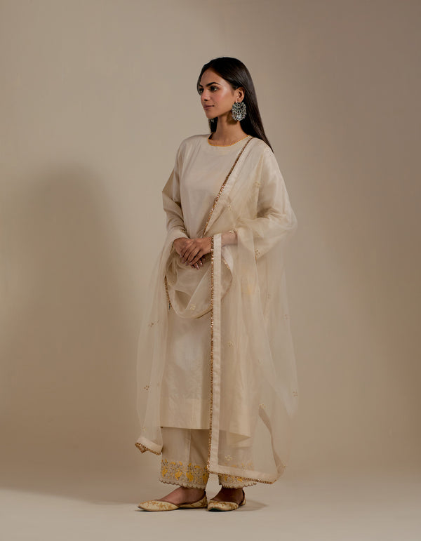 EMBROIDERED TUNIC TROUSER SET- CHAMPAGNE