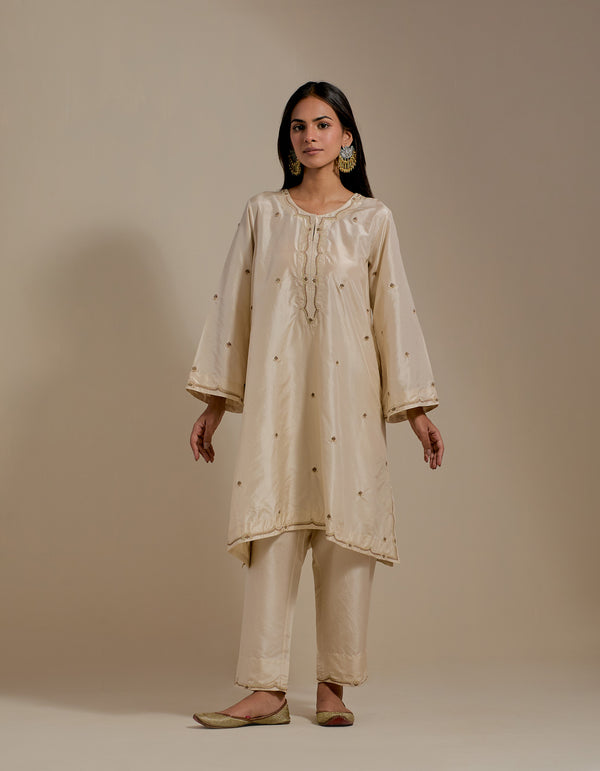 EMBROIDERED TUNIC TROUSER SET- CHAMPAGNE