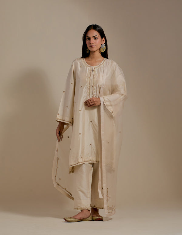 EMBROIDERED TUNIC TROUSER SET- CHAMPAGNE