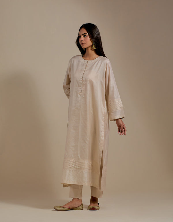 EMBROIDERED TUNIC TROUSER SET- CHAMPAGNE