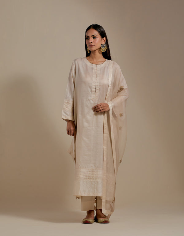 EMBROIDERED TUNIC TROUSER SET- CHAMPAGNE