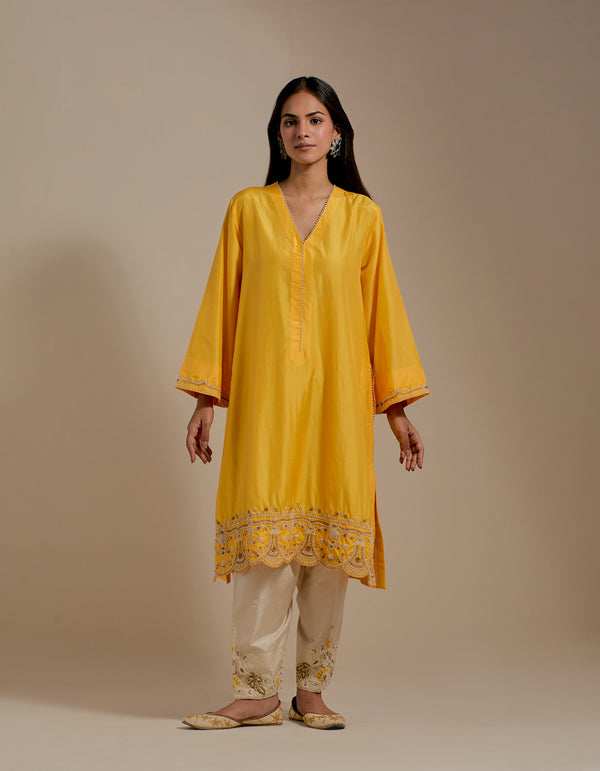 EMBROIDERED TUNIC TROUSER SET- MANGO YELLOW