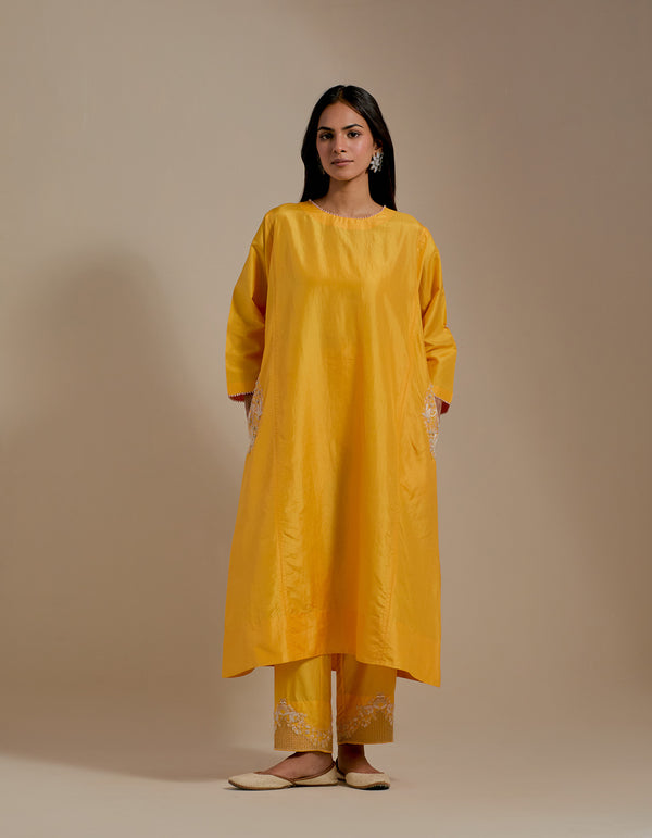 EMBROIDERED TUNIC TROUSER SET- MANGO YELLOW