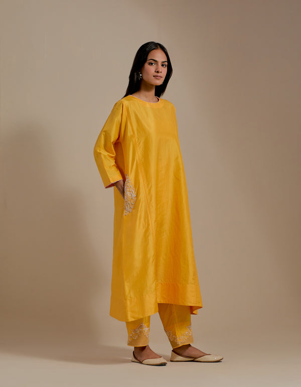 EMBROIDERED TUNIC TROUSER SET- MANGO YELLOW