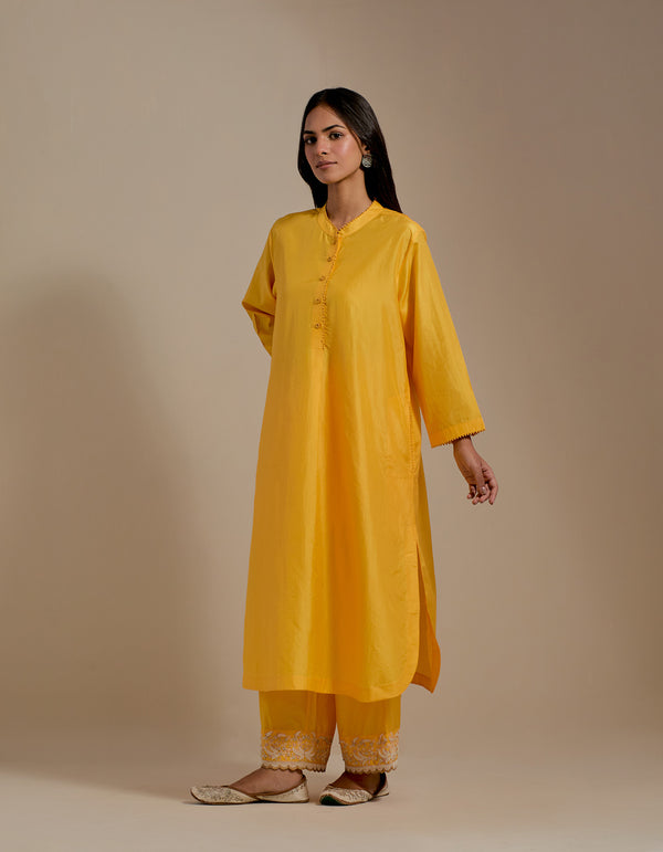 EMBROIDERED TUNIC TROUSER SET- MANGO YELLOW