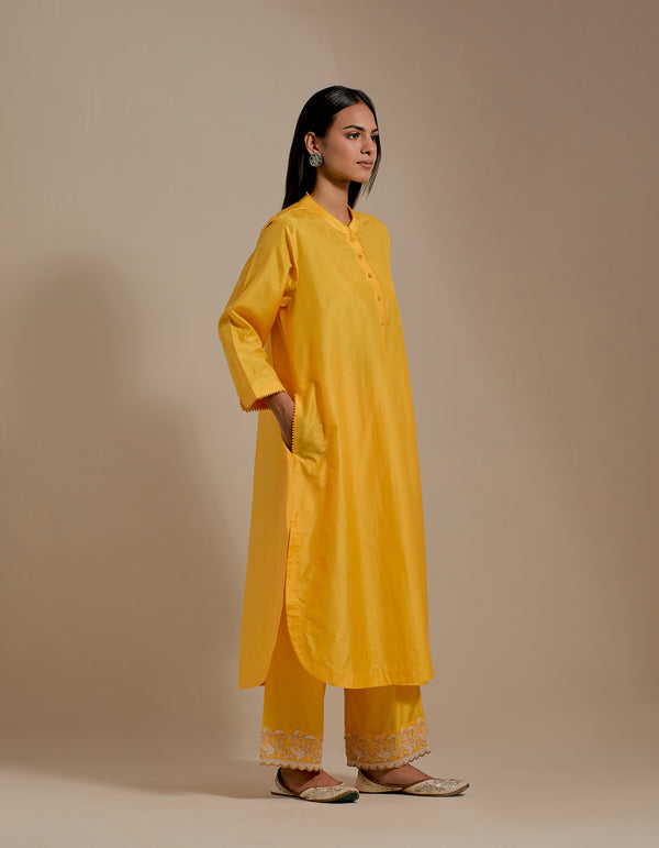 EMBROIDERED TUNIC TROUSER SET- MANGO YELLOW