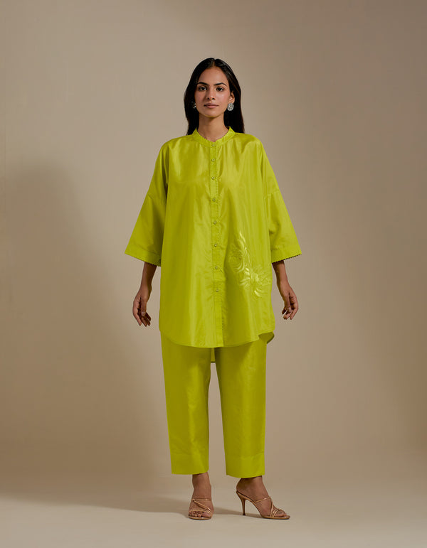 EMBROIDERED TUNIC TROUSER SET- LIME