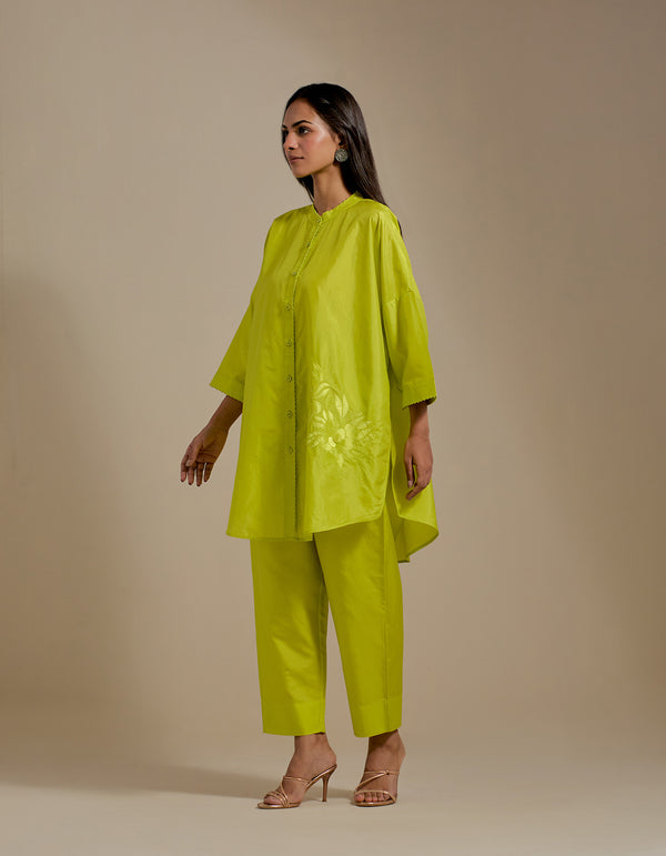 EMBROIDERED TUNIC TROUSER SET- LIME