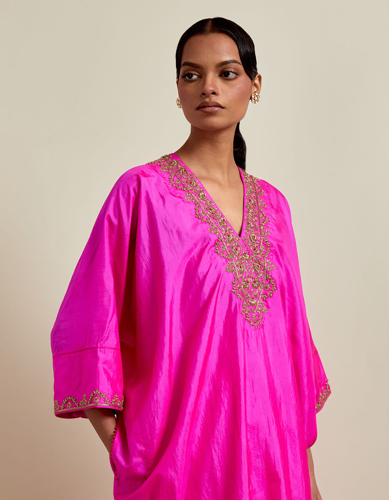 EMBROIDERED TUNIC TROUSER SET- HOT PINK