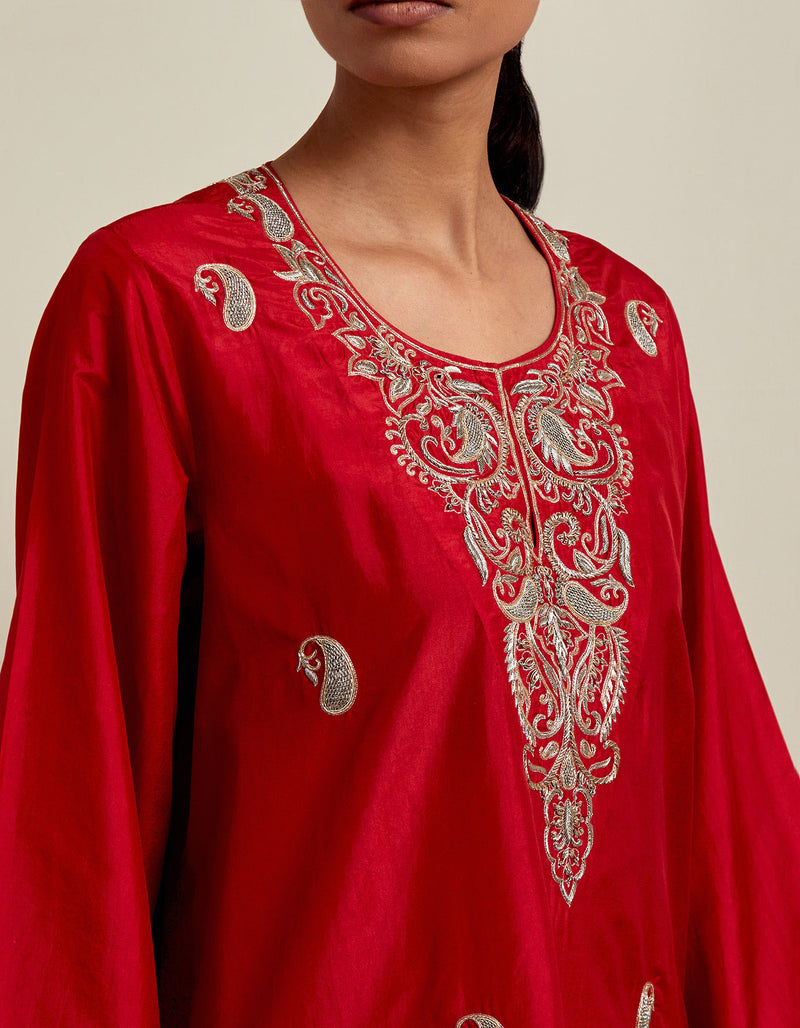 EMBROIDERED TUNIC TROUSER SET- VERMILION