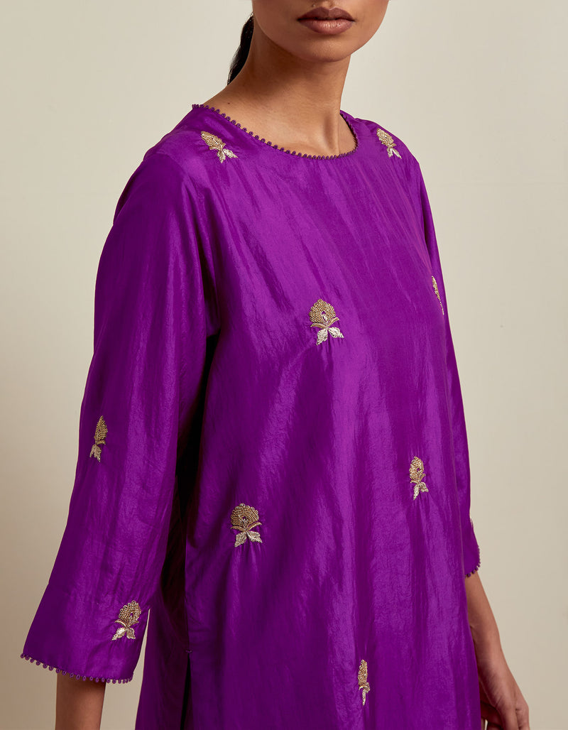 EMBROIDERED TUNIC TROUSER SET- PURPLE