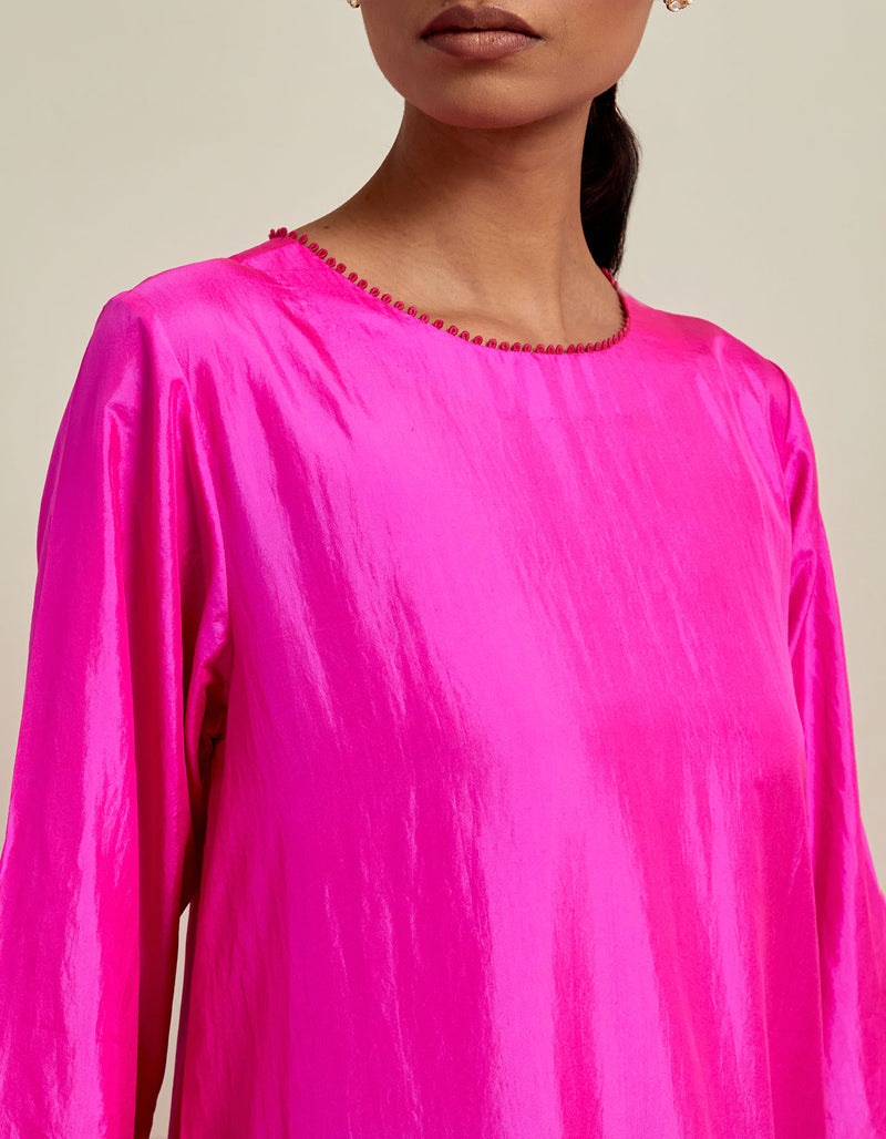 EMBROIDERED TUNIC TROUSER SET- HOT PINK/AQUA