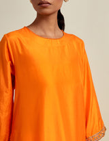 EMBROIDERED TUNIC TROUSER SET- ORANGE/IVORY