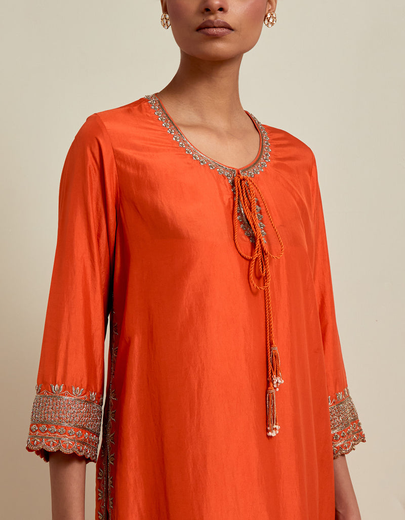 EMBROIDERED TUNIC TROUSER SET- RUST ORANGE