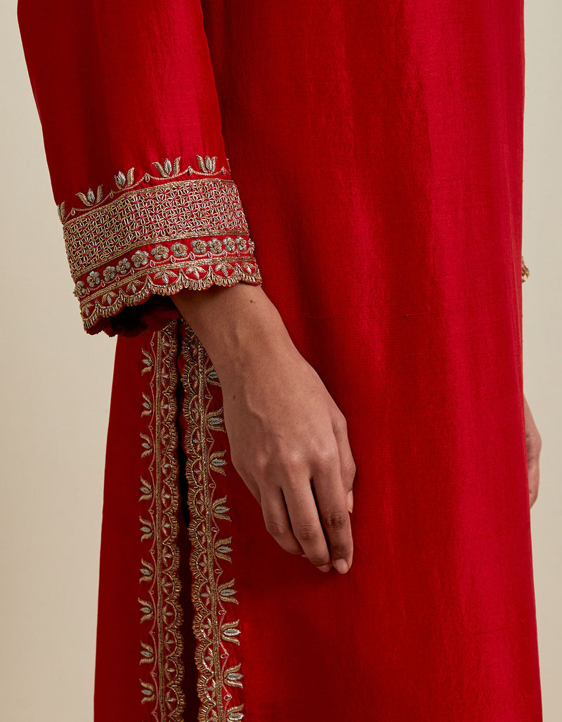 EMBROIDERED TUNIC TROUSER SET- VERMILION