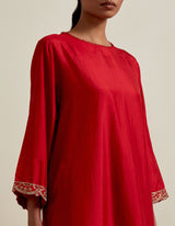 EMBROIDERED TUNIC TROUSER SET- VERMILION