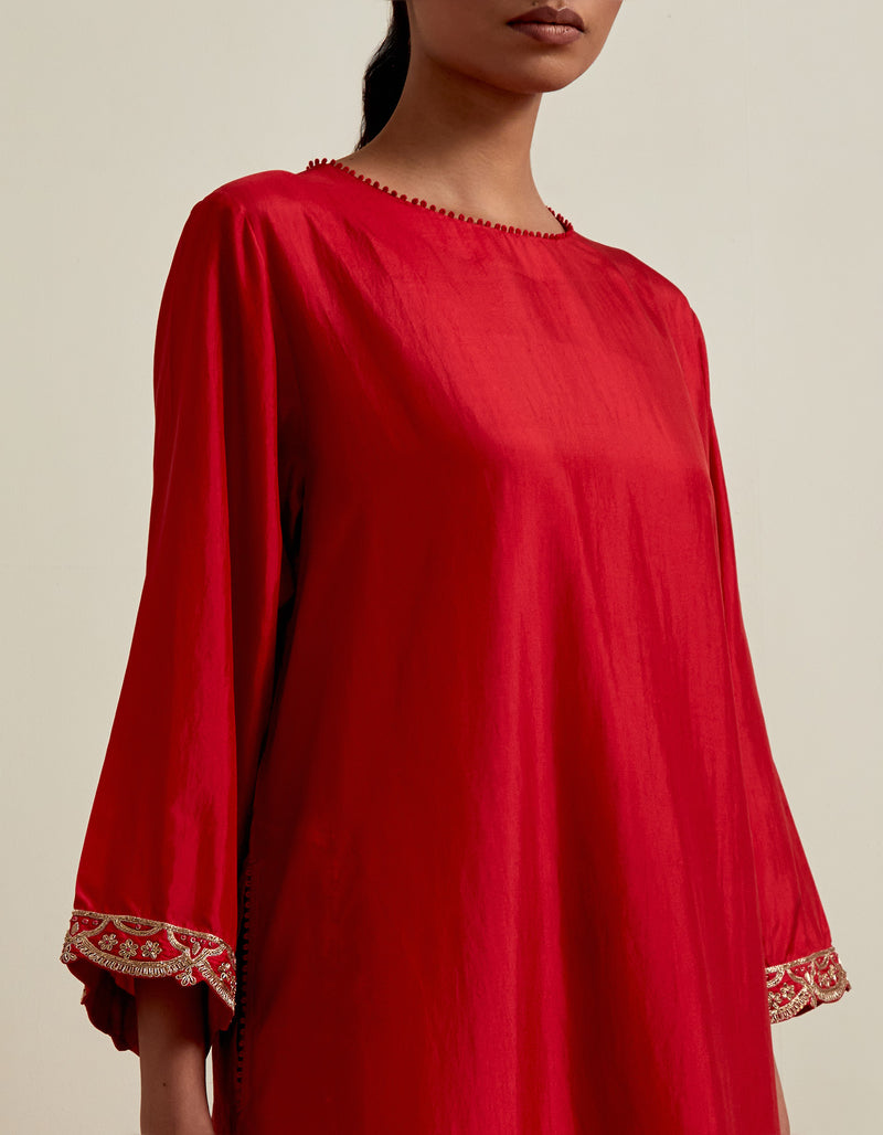 EMBROIDERED TUNIC TROUSER SET- VERMILION