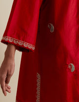 EMBROIDERED TUNIC TROUSER SET- VERMILION