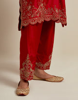 EMBROIDERED TUNIC TROUSER SET- VERMILION