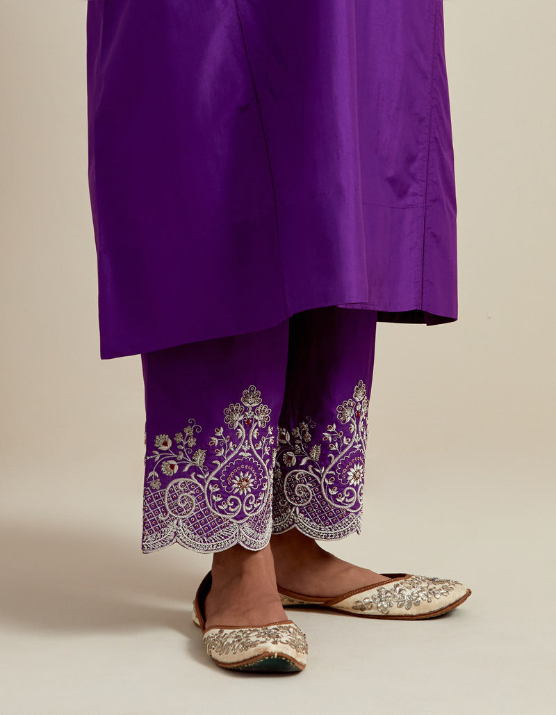 EMBROIDERED TUNIC TROUSER SET- PURPLE